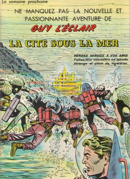 Page du journal de Mickey  numéros 721 annonçant l'épisode de Guy Eclair La cité sous la mer.