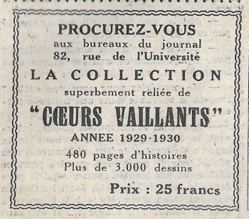 Coeurs Vaillants 1931 - n°37 - page 8 - Publicité pour collection reliée CV 1929-1930 - 13 septembre 1931 (format réduit) .JPG