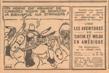 Coeurs Vaillants 1934 - n°44 - page 3 - Publicité pour le livre Les Aventures de Tintin et Milou en Amérique - 28 octobre 1934 (format réduit).jpg