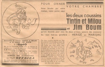 Coeurs Vaillants 1935 - n°32 - page 7 - Les 2 coussins Tintin et Jim Boum - 11 août 1935 (format réduit).jpg