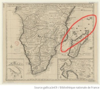 Carte de l'Afrique méridionale ou pays entre la ligne et le cap de Bonne Espérance et l'isle de Madagascar / par la Veuve de Nicolas Visscher